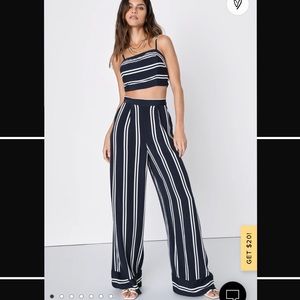 Lulus Navy & White Two Piece Jumpsuit